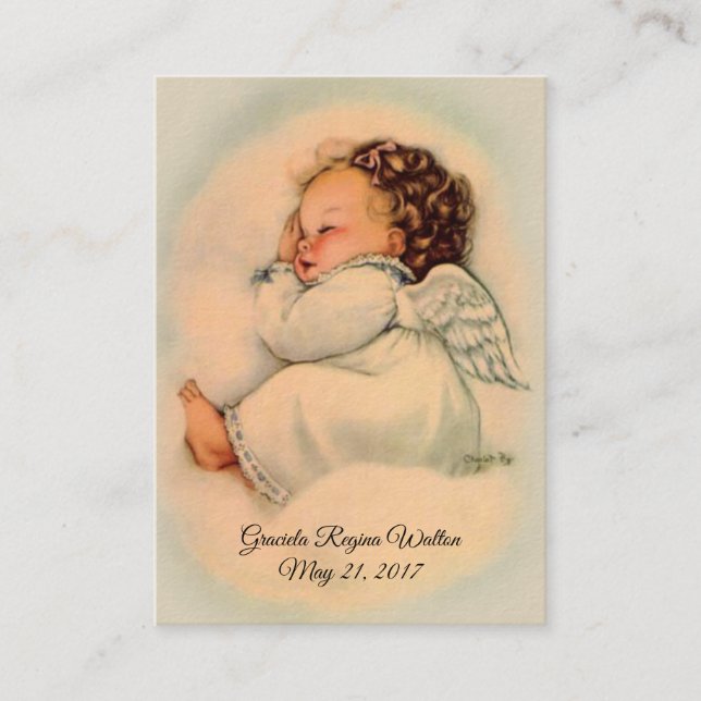 Baby Girl Angel Baptismal Souvenir Carte Sainte (Devant)