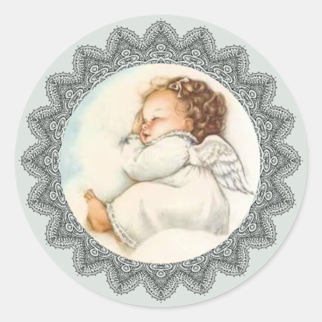 Baby Girl Angel schläft auf einer Cloud Runder Aufkleber (Vorderseite)