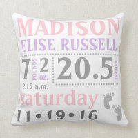 Baby Girl Announcement Kissen, rosa, lila, grau