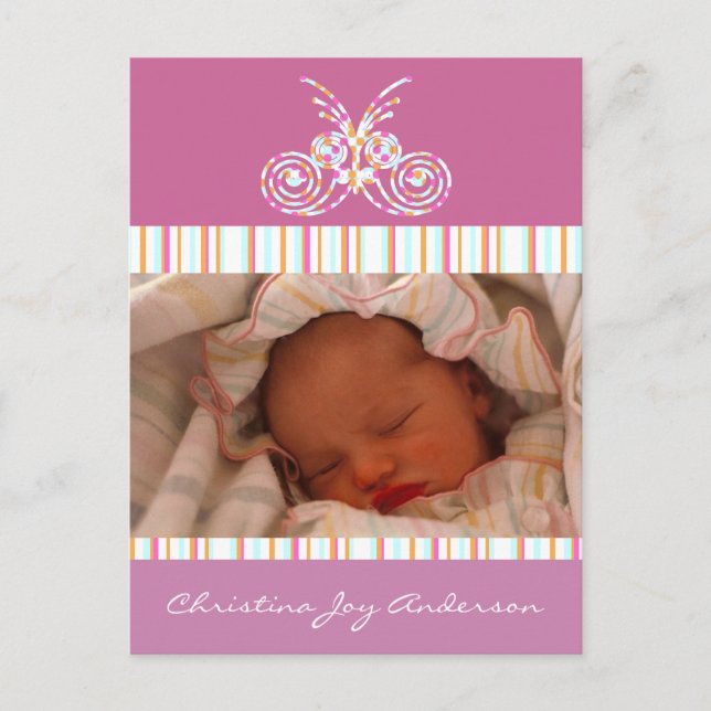 Baby Girl Announcement - Schmetterlinge Ankündigungspostkarte (Vorderseite)