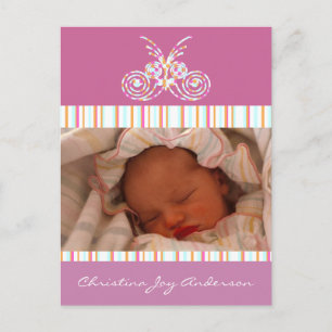 Baby Girl Announcement - Schmetterlinge Ankündigungspostkarte