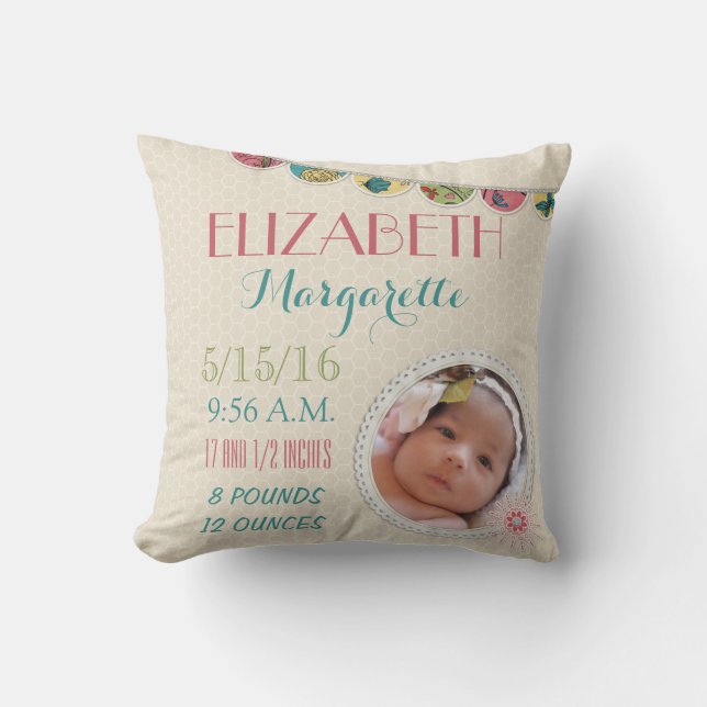 Baby Girl Announctions Foto Kissen (Vorderseite)