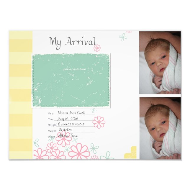 Baby Girl Anreise Scrapbook Titel Seite Foto druck (Vorne)