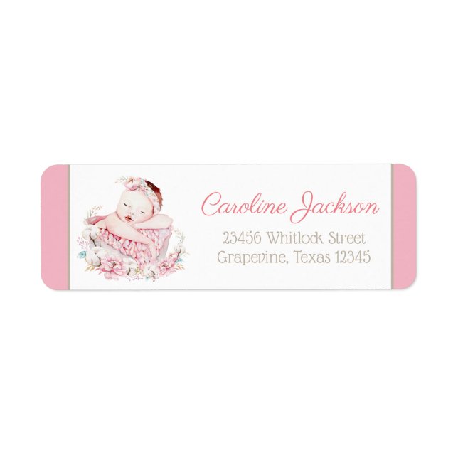 Baby Girl Baby Dusche Rücksendeadressen-Aufkleber (Vorne)