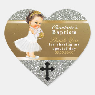 Baby Girl Baptisc Vielen Dank Gold Silver Herz-Aufkleber
