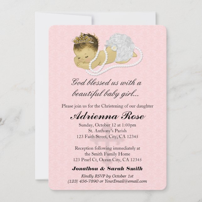 Baby Girl Baptism Christening Invitations PINK 179 (Devant)