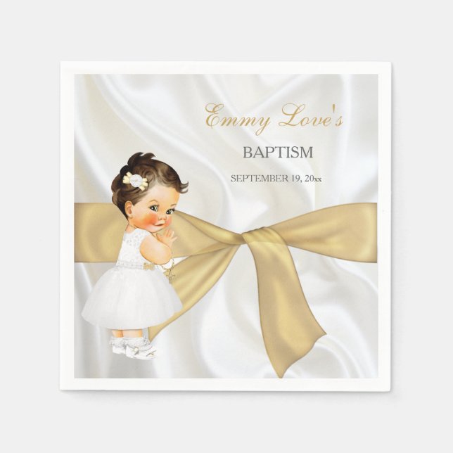 Baby Girl Baptisse Christening Gold Bow Serviette (Vorderseite)