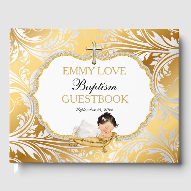 Baby Girl Baptisse Gold Cross Gästebuch (Vorderseite)