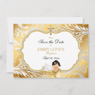 Baby Girl Baptisse Rett Date Gold Cross Save The Date