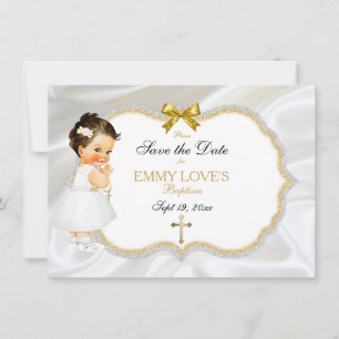 Baby Girl Baptisse Rett Date White Gold Cross Save The Date