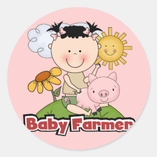 Baby Girl Bauer mit Pig T - Shirt und Geschenken Runder Aufkleber