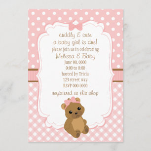 Baby Girl Bear Baby Dusche Einladung
