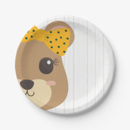 Baby Girl Bear Green & Gold Baby Dusche Pappteller