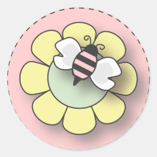 Baby Girl Bee in Pink Runder Aufkleber