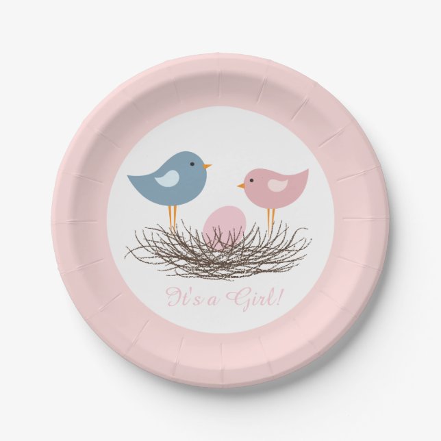 Baby Girl Bird's Nest | Babyparty Pappteller (Vorderseite)