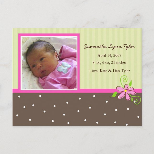 Baby Girl Birth Ankündigung (Vorderseite)