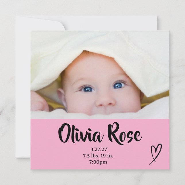 Baby Girl Birth Ankündigung (Rückseite)