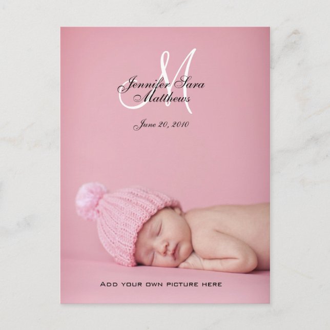 Baby Girl Birth Ankündigung Foto Postkarten (Vorderseite)