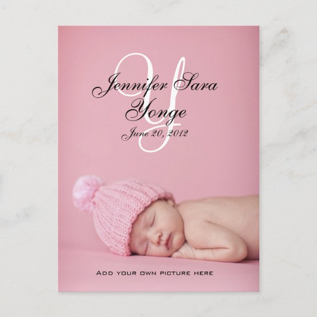 Baby Girl Birth Ankündigung Foto Postkarten (Vorderseite)