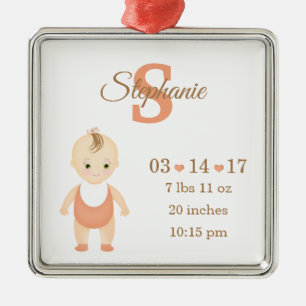Baby Girl Birth Ankündigung Silbernes Ornament