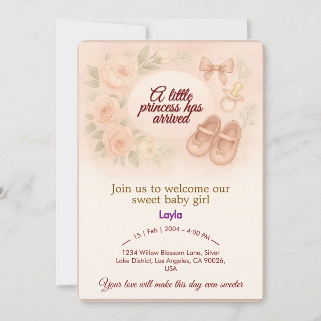 Baby Girl Birth Announcement Card Einladung (Vorderseite)
