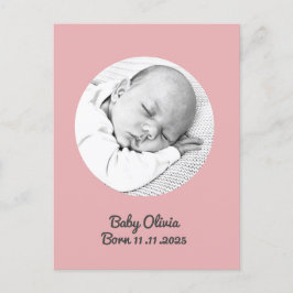 "Baby Girl Birth - Pink Foto & Name" - Brauch Postkarte