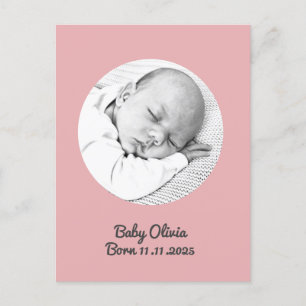 "Baby Girl Birth - Pink Foto & Name" - Brauch Postkarte