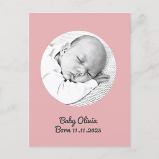 "Baby Girl Birth - Pink Foto & Name" - Brauch Postkarte