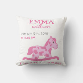 Baby Girl Birth Stats Niedliches rosa Rockpferd Kissen