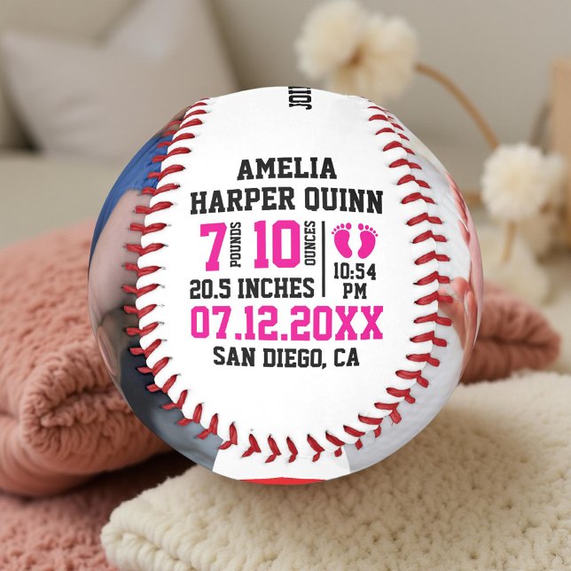 Baby Girl Birth Stats | Personalisiertes Foto oder Baseball (Von Creator hochgeladen)