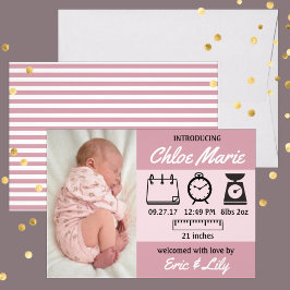 Baby Girl Birth Stats Pink Ankündigung