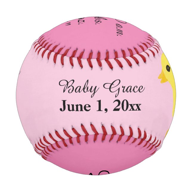 Baby Girl Birth Stats Yellow Ducky Baseball (Vorderseite)