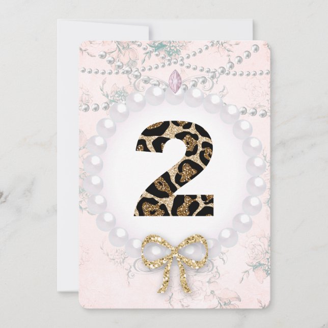 Baby Girl Birthday Dusche Perlen Leopard Einladung (Vorderseite)