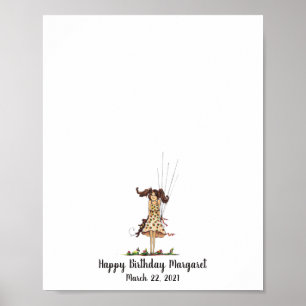 Baby Girl Birthday Fingerprint Gäestbook Poster