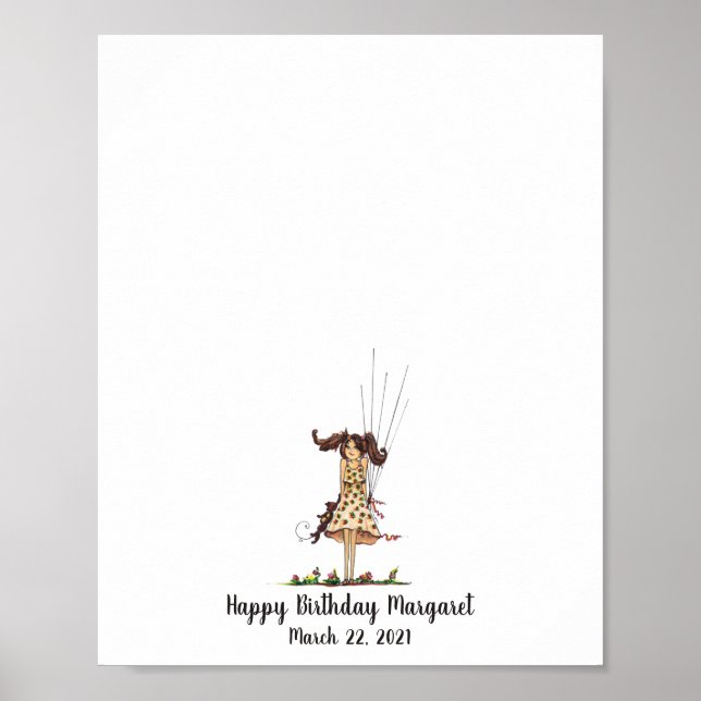 Baby Girl Birthday Fingerprint Gäestbook Poster (Vorne)