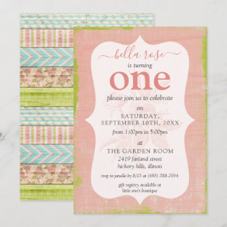 Baby Girl Birthday Shabby Rose Hütte Custom Age Einladung