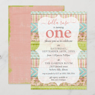 Baby Girl Birthday Shabby Rose Hütte Custom Age Einladung