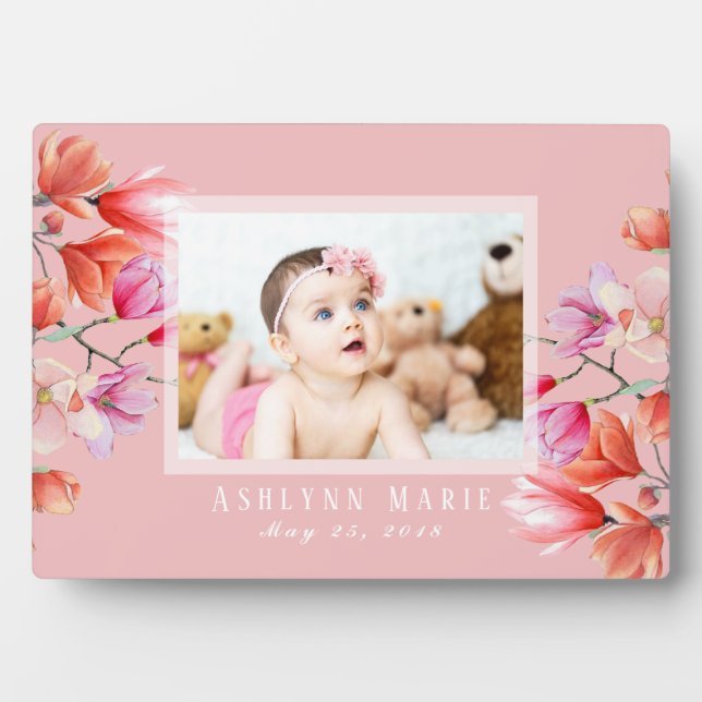 Baby Girl Bloral Rosa Custom Foto Plaque Fotoplatte (Vorderseite)