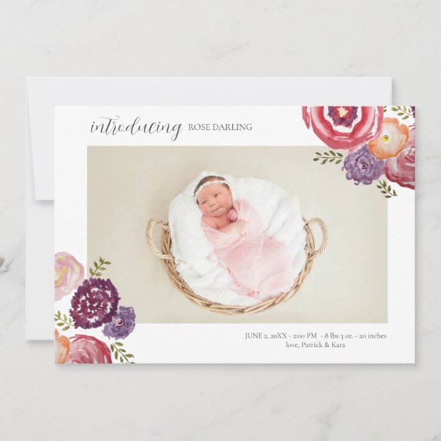 Baby Girl Blume Geburtsankündigung Postkarte (Vorderseite)