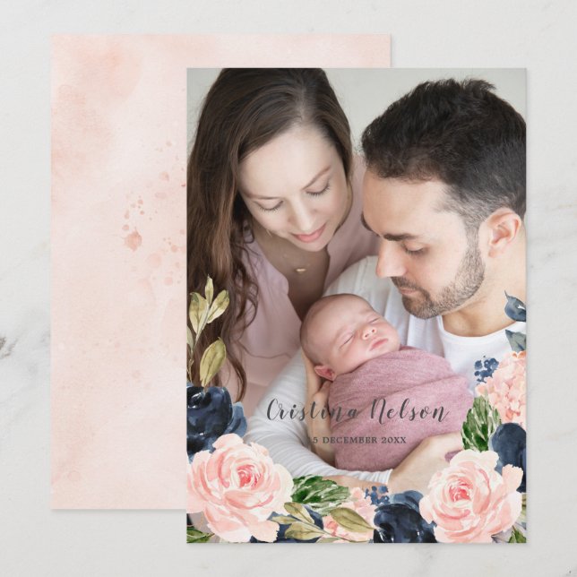 Baby Girl Blush Pink Neugeborene Ankündigung (Vorne/Hinten)