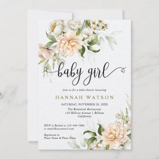Baby Girl Blush Pink Peony Rose Babydusche Einladung