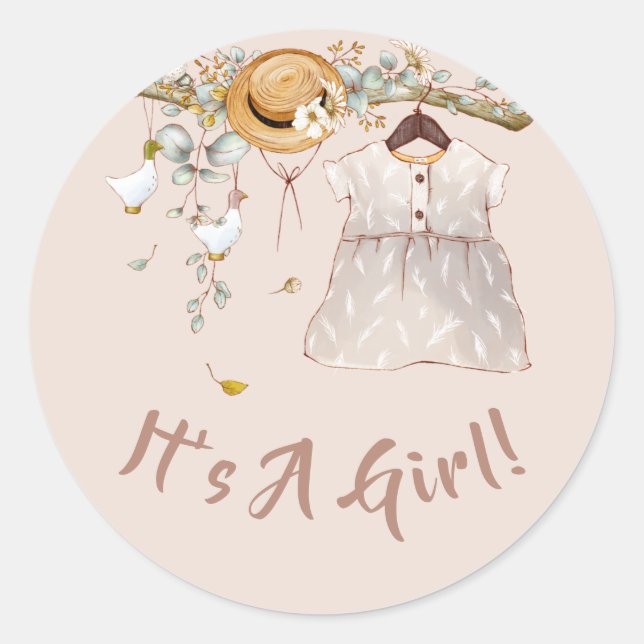 Baby Girl Boho Rustikales Landwald Runder Aufkleber (Vorderseite)