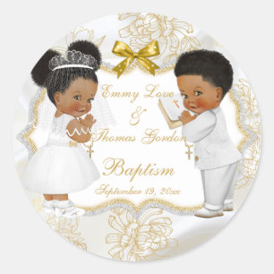 Baby Girl Boy Twins Communion Taufe Gold Cross Runder Aufkleber