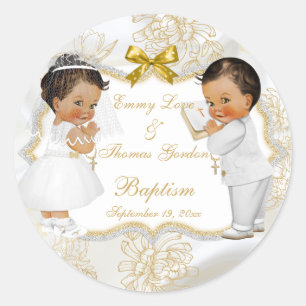 Baby Girl Boy Twins Communion Taufe Gold Cross Runder Aufkleber