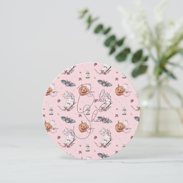 Baby Girl braut Halloween Baby Shower Runde Einladung (Stehend Vorderseite)