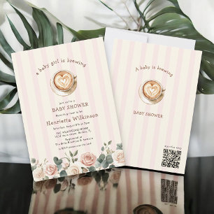 Baby Girl Brewing Coffee Florale Babyparty Einladung
