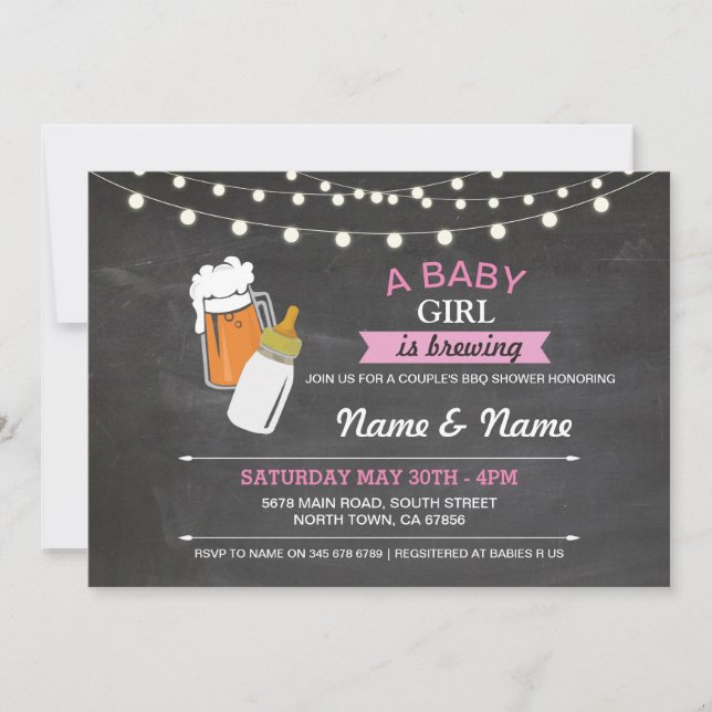 Baby Girl Brewing Showbeers Pink Chalk Einladung (Vorderseite)