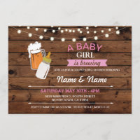 Baby Girl Brewing Shower Beers Pink Wood Einladung