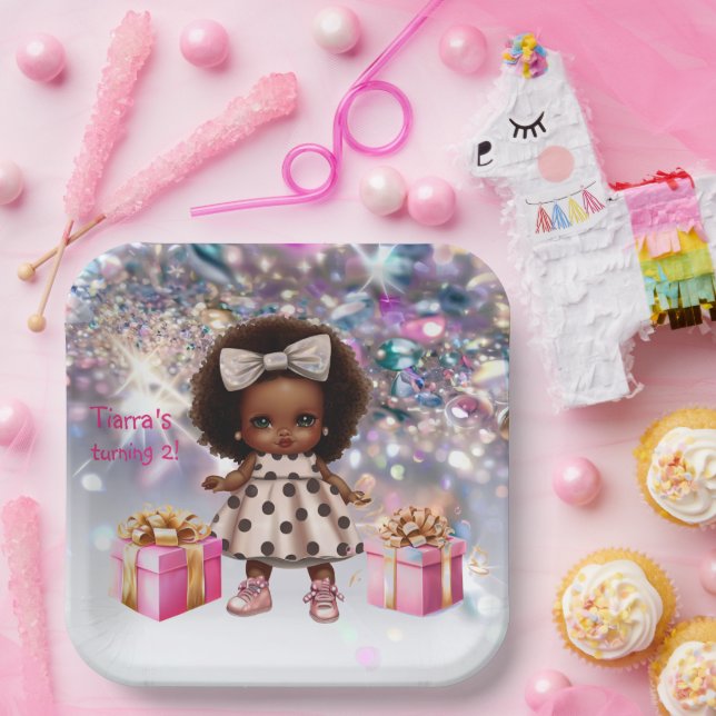 Baby Girl Brown Skin Bling Party Pappteller (Party)