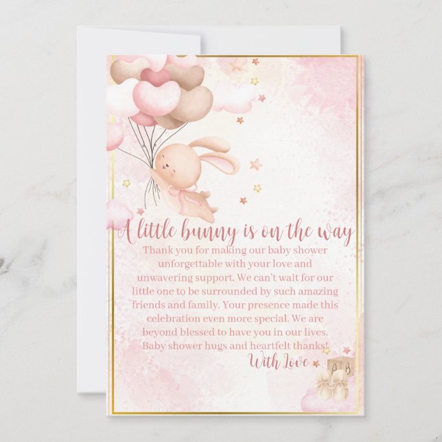 Baby Girl Bunny Baby Dusche Dankeskarte (Vorderseite)